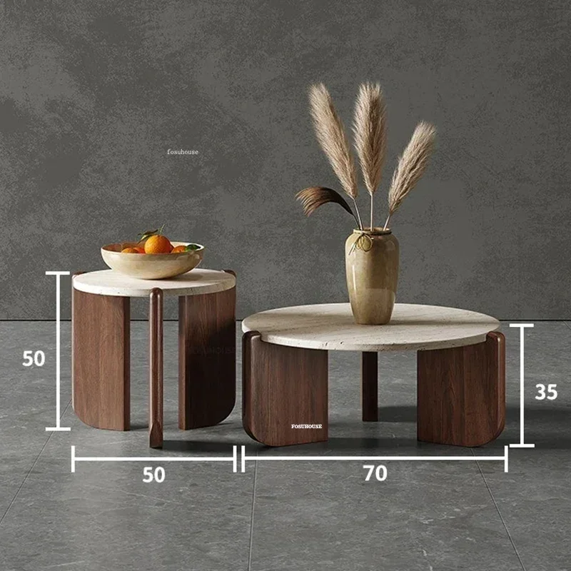 Nordic Solid Wood Coffee Table Home Sofa Side Table Creative Travertine Minimalist Living Room Coffee for Caf&eacute; Furniture