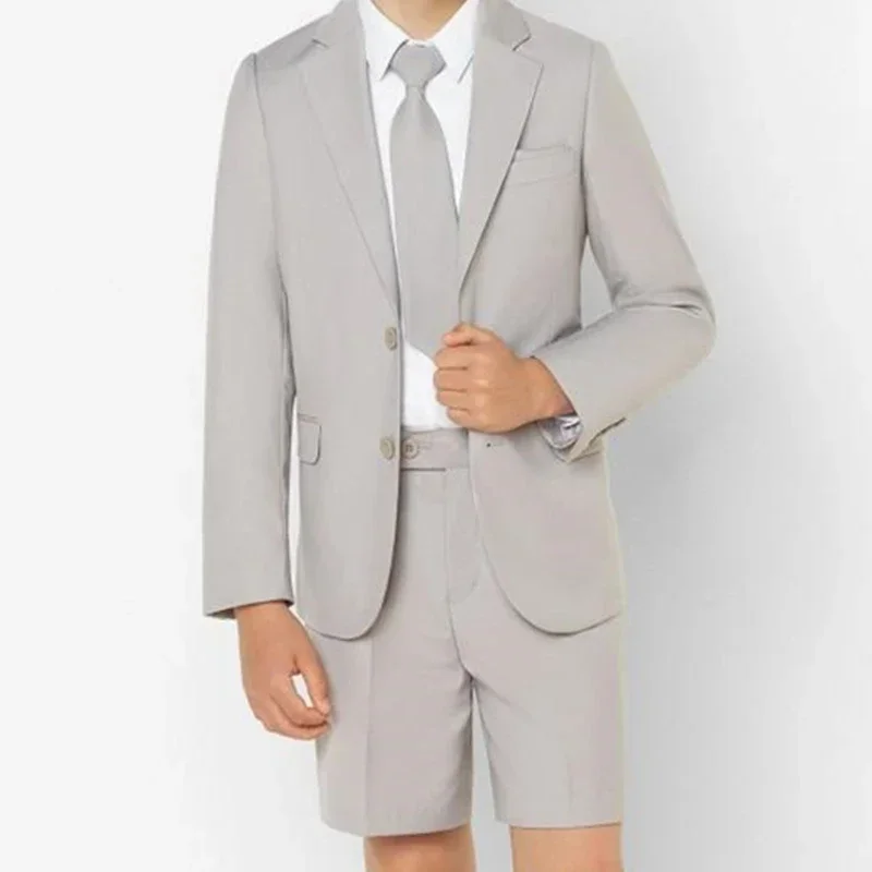 Summer Grey Jacket Short Pant Men Suit Casual Slim Fit Notch Lapel Blazer Hombre High Quality Custom 2 Piece Set Costume Homme