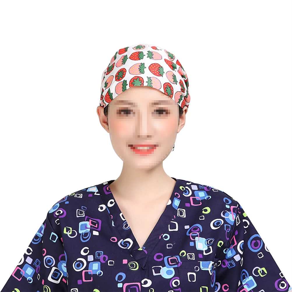 

Хлопковая Регулируемая шапка на ремешках с рисунком клубники пылезащитные многоразовые рабочие шапки (свободный размер)