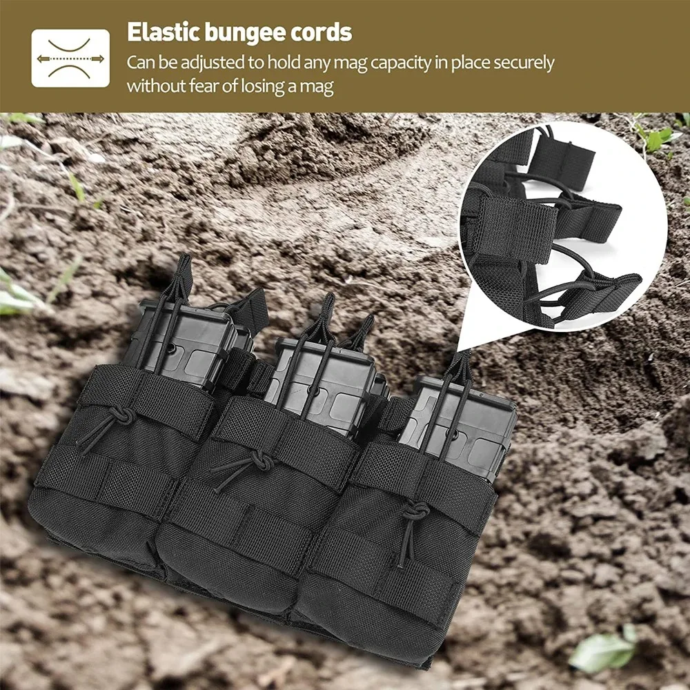 Triple Magazine Pouch Molle Compatible Double-Layer Ammo Holder for AR-15 M4 M16 AK-47 M14 Universal Cartridge Storage