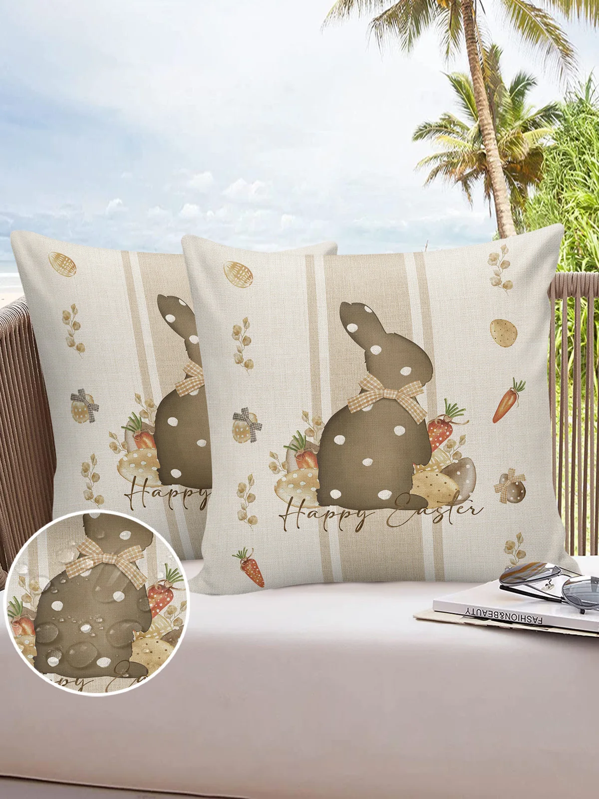 

2/4PCS Easter Eucalyptus Eggs Rabbit Polka Dot Waterproof Cushion Cover For Home Decoration 40/45/50/60/66cm Pillowcase