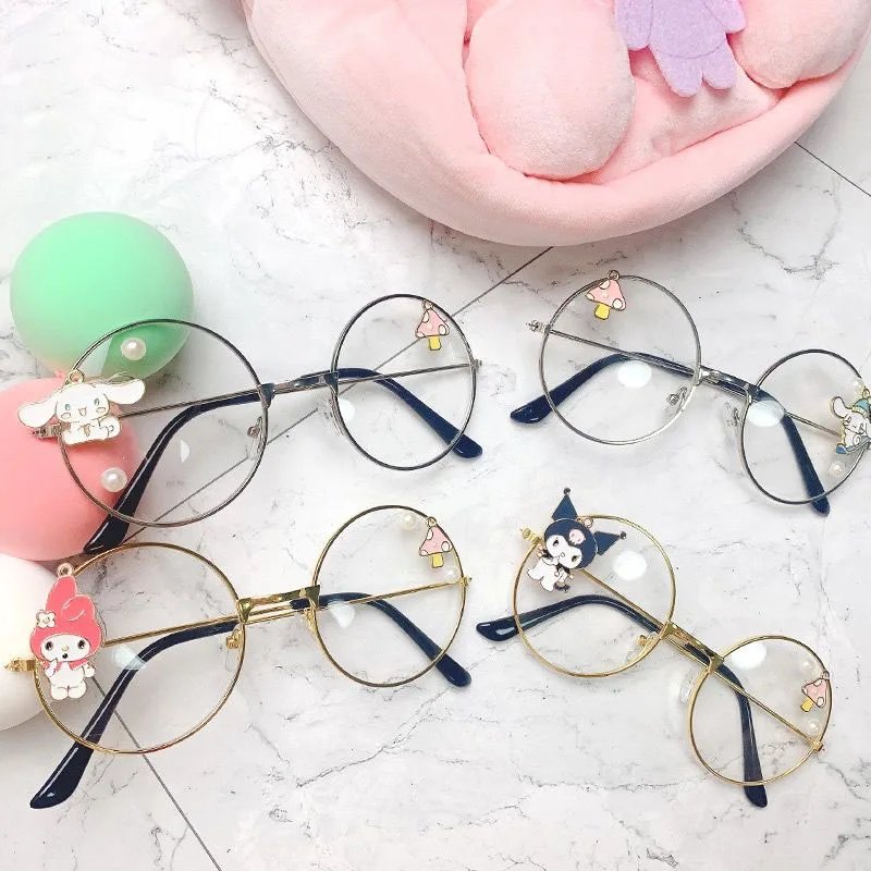 

Kawaii Sanrioed Glasses Cartoon Cute Kuromi My Melody Cinnamoroll Anime Series Decorative Spectacles Glasses Accessories Gift