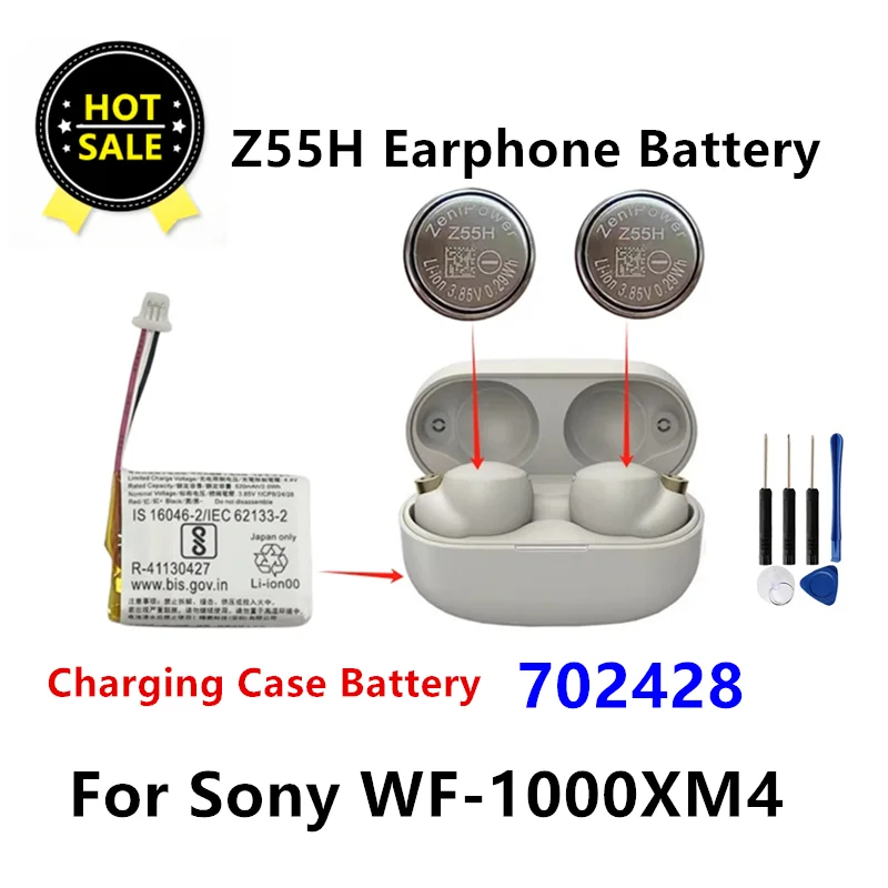 Z55H Batteria Di Ricambio Agli Ioni Di Litio 3,85V 75mAh Per WF-1000XM4 (2 Pezzi) – Con Kit Attrezzi Per Sostituzione Auricolari Sony