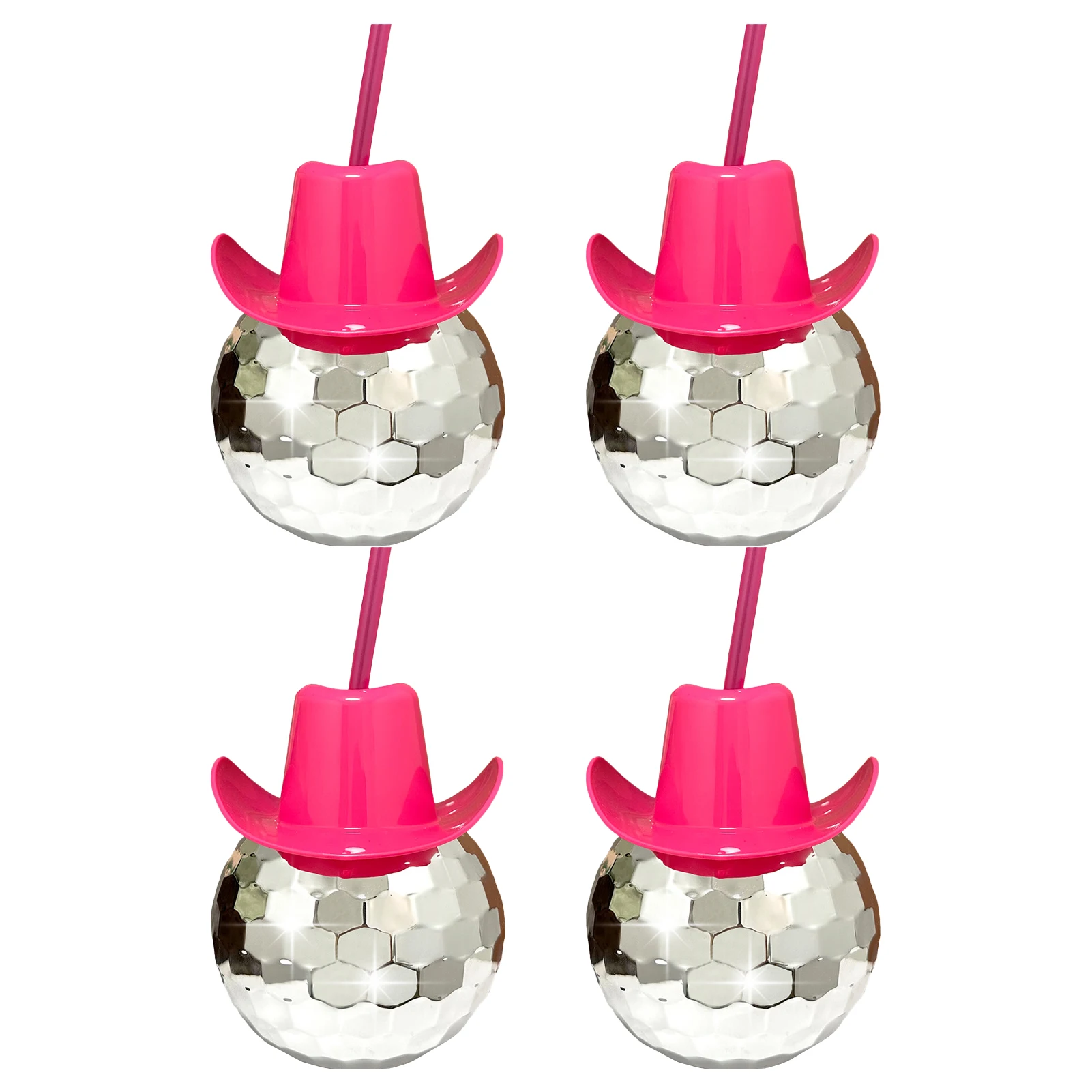 

4pcs Dance Birthday Cocktail With Straws Disco Ball 600ml Mirror Party Supplies Pink Cowgirl Cowboy Hat Cups Single Girl Wine