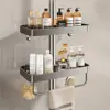 1/2PCS Shower Rack Punch-Free Bathroom Tray With Towel Bar Hooks Shampoo Holder Floating Shelf For Toilet Bathroom Organizer 1