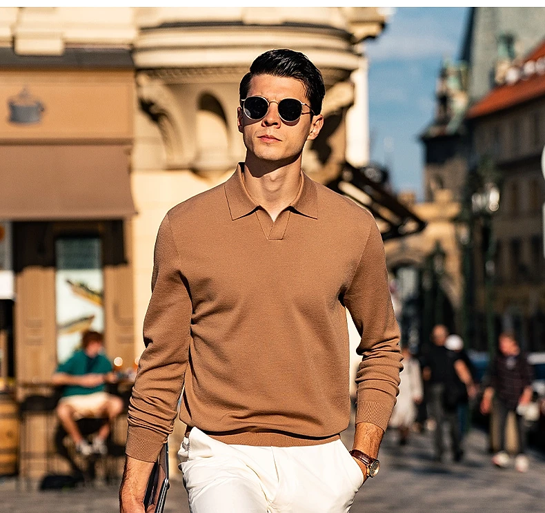 Seagull collar warm cashmere sweater autumn and winter solid color machine washable men's sweater 6