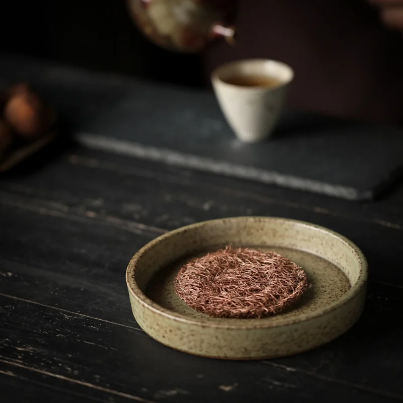 

★Tea Table Stoneware Pot Tray Ceramic Small Tea Tray round Mini Bamboo Tea Tray Tea Japanese Style Kung Fu Tea Bearing Saucer