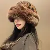 Winter Plush Ear Protection Leopard Print Cap Windproof Keep Warm Headgear Fluffy Fur Fisherman Hat for Women Fashion Female Hat 2
