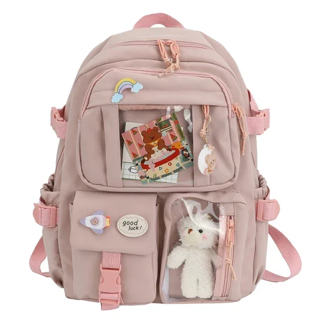 thumbnail image 1 of 2024 lindas mochilas para mujer, mochila escolar de nailon impermeable con múltiples bolsillos para estudiantes, niñas, mochila para computadora portátil Kawaii, mochilas, 1 of 5
