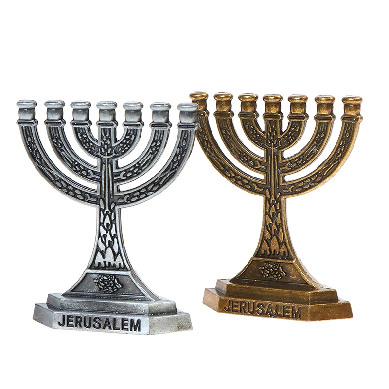 

Classic Jewish Menorah 7 Branch Candle Holder Israel Jerusalem Temple Candlestick Candelabrum Retro Candle Stand Home Decoration