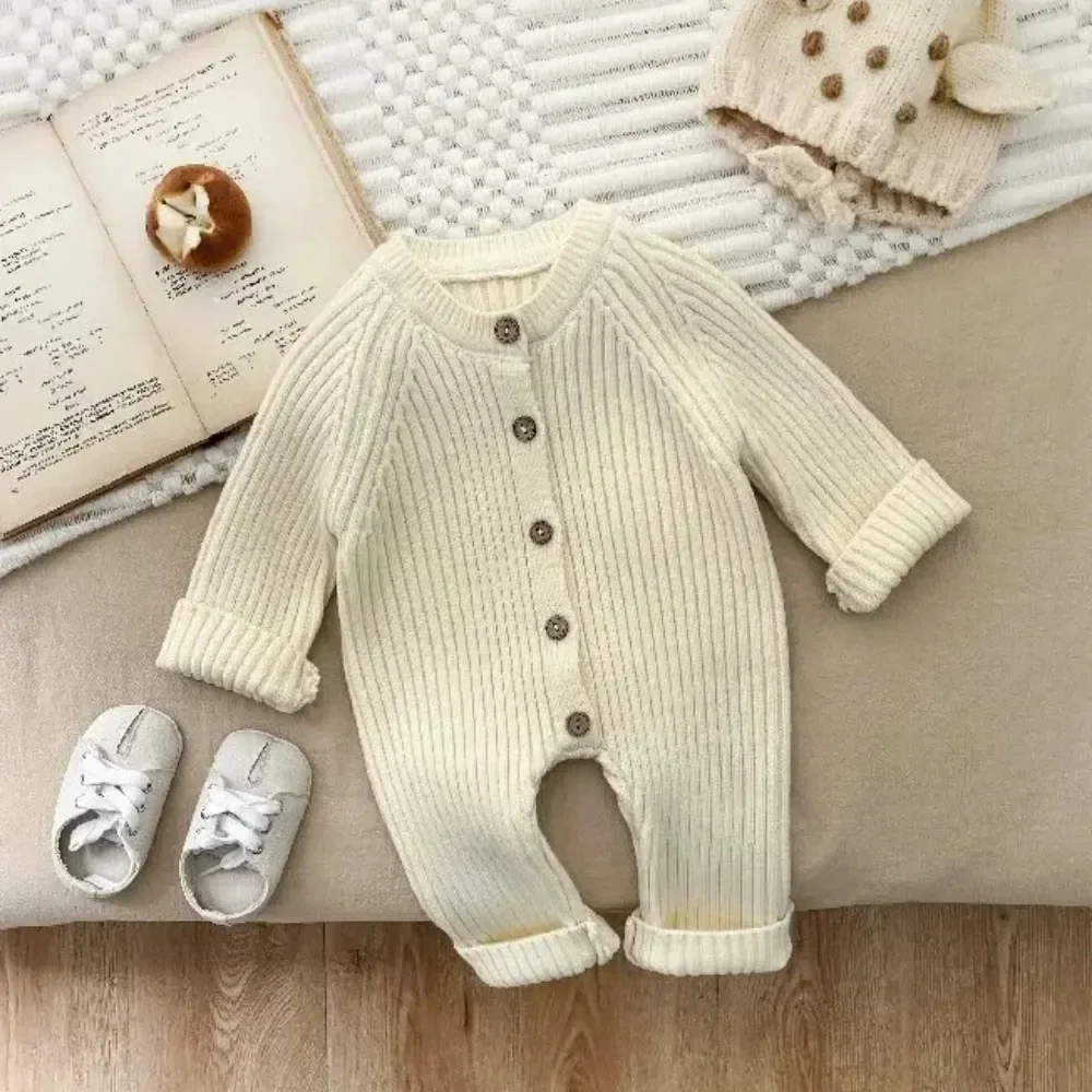 4614 Baby Jumpsuit 2024 Autumn and Winter New Solid Color Baby Boy's Knitting Climbing Clothes 2