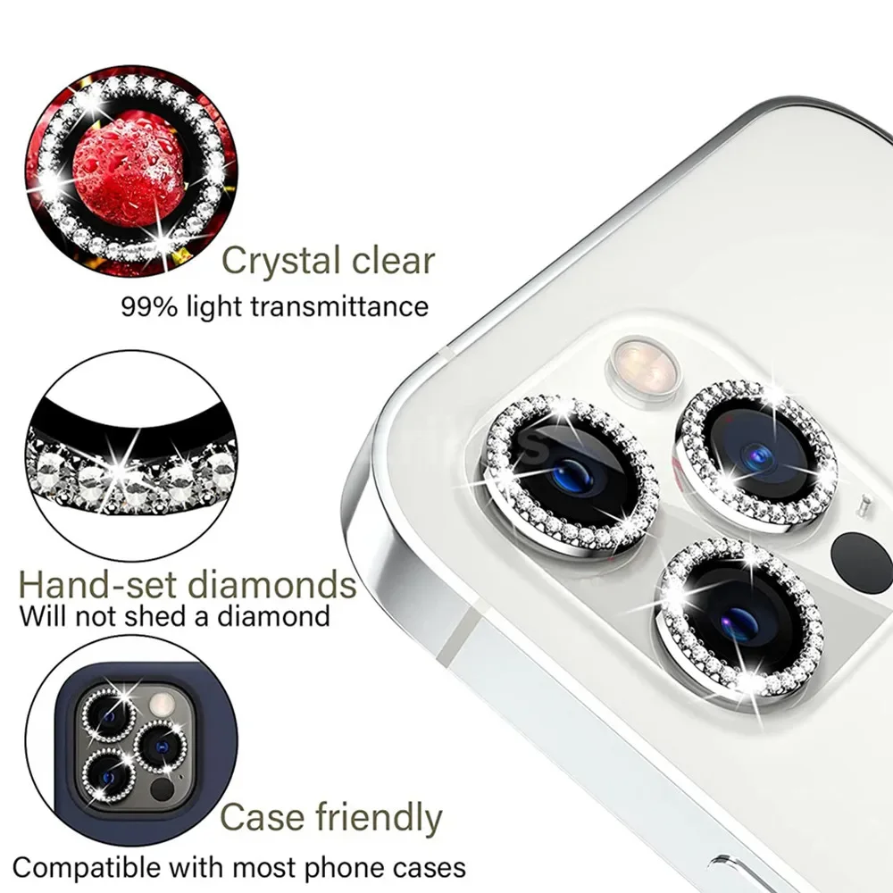 Premium 9D Rear Diamond Lens Protector with Tempered Glass and Ring Cover Case Film