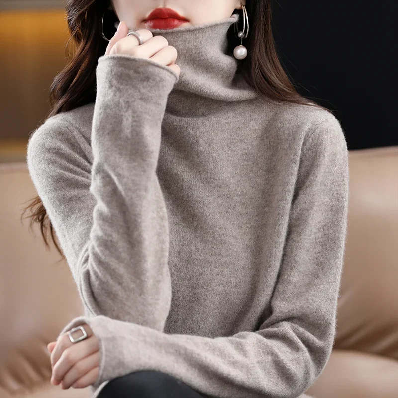 Women's High Collar Loose Pullover Lazy Wind 100% Pure wool Sweater