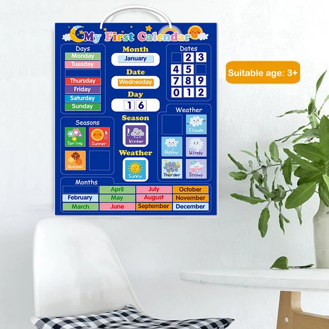 Kids Magnetic Calendar Time Month Date Day Season Weather Learning Chart Board Early Educational Toy for Boys Girls Home School 2