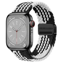 Nylon Braided Loop Strap with Magnetic Buckle for S11 - 10 - 46mm 44 45 49 (Z Black white)