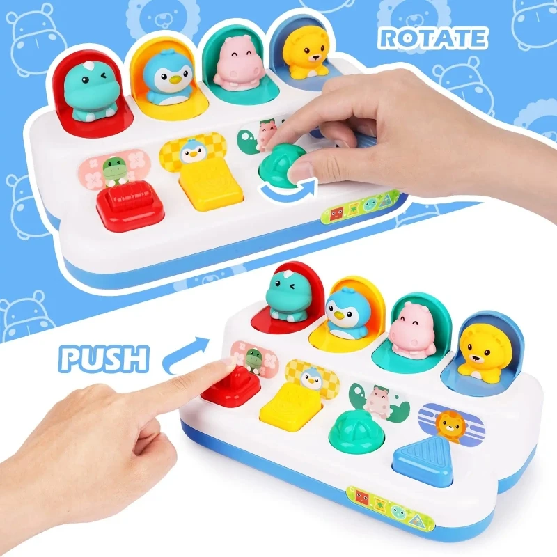 Interactive Pop Up Animals Toys Switch Box Montessori Cause and Effect Toys for Toddlers 6-18 Months Button Box Develop Games 3