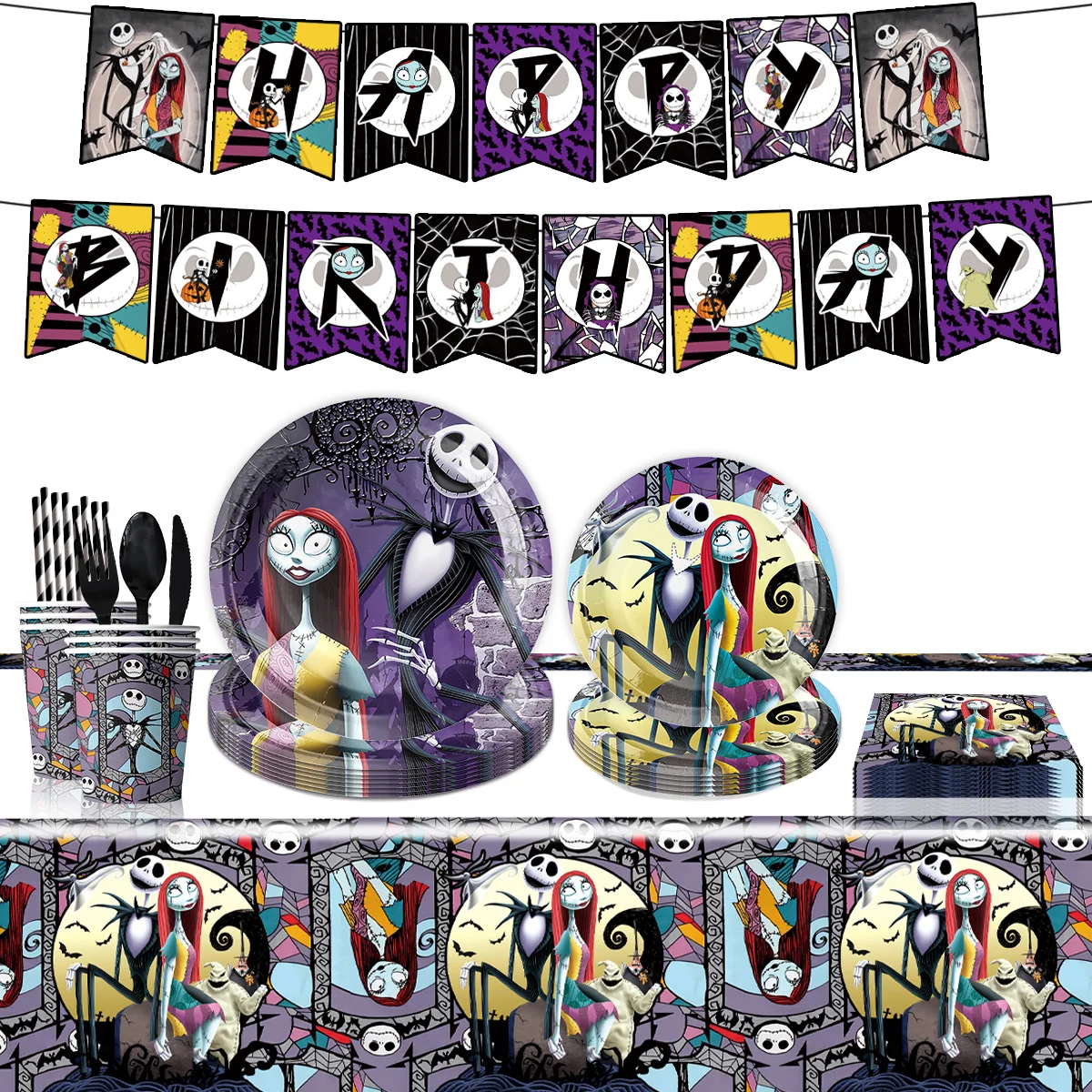 

Disney Halloween The Nightmare Before Christmas Birthday Party Decorative Disposable Tableware Plate Napkins Background Supplies