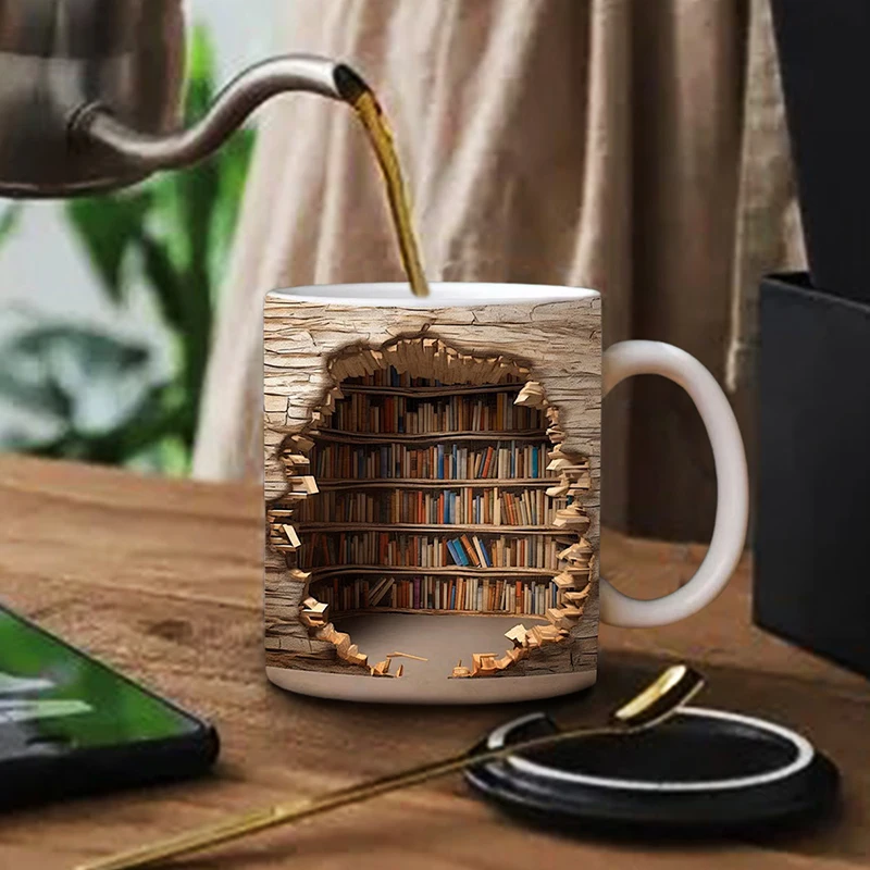 

1pc Readers Gift Space Design Multi-purpose Mugs Ceramics Coffee Cup 3d Bookshelf Mug A Library Shelf Cup Kitchen Creative