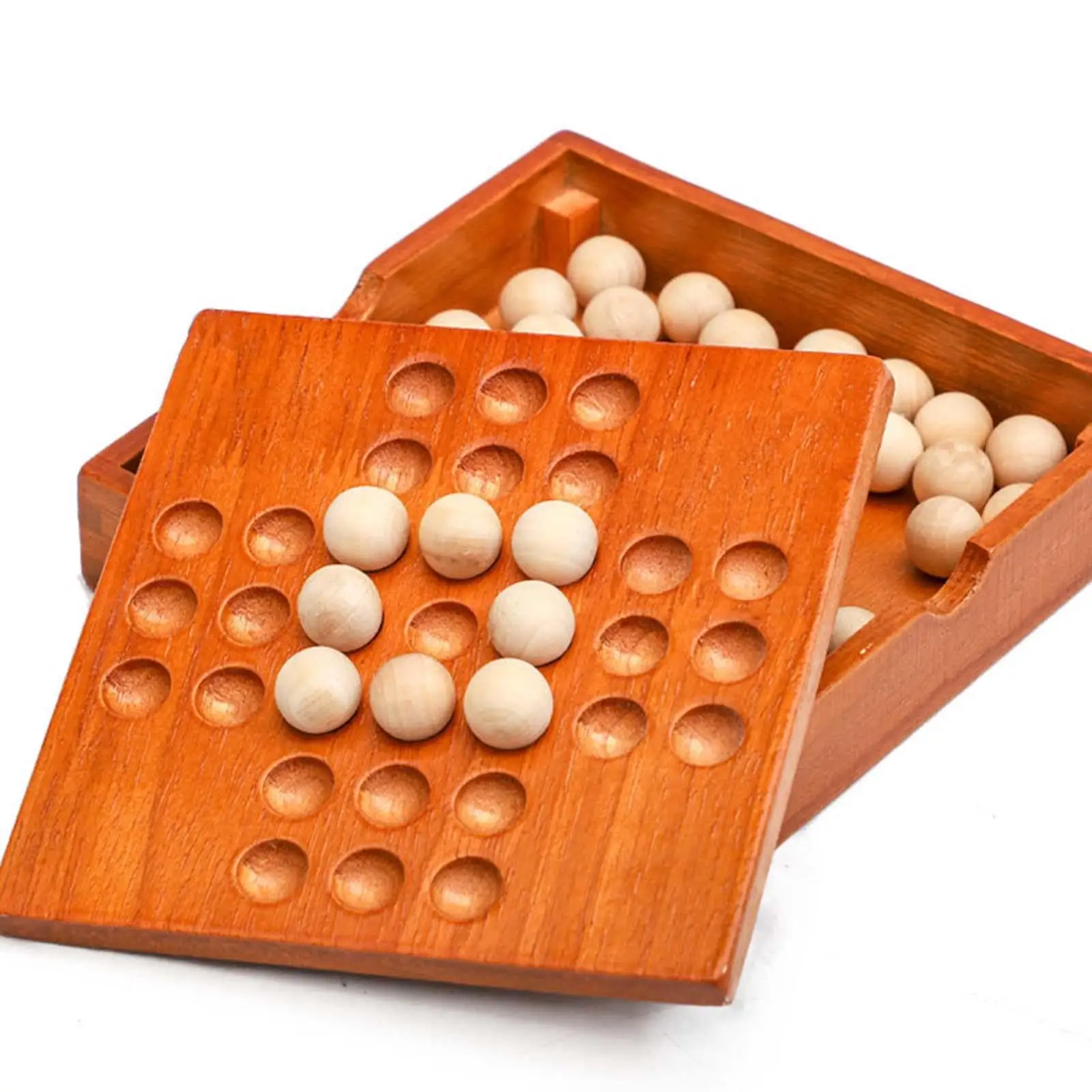 Classic Wooden Solitaire Board Game Mind Brain Teaser Jump Marbles Intellectual Development IQ Puzzle for Adults and Children
