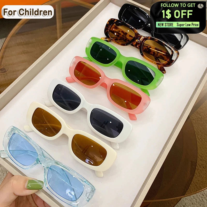 Kids Rectangle Frame Sunglasses Uv400 Vintage Style For Children_voghion.com