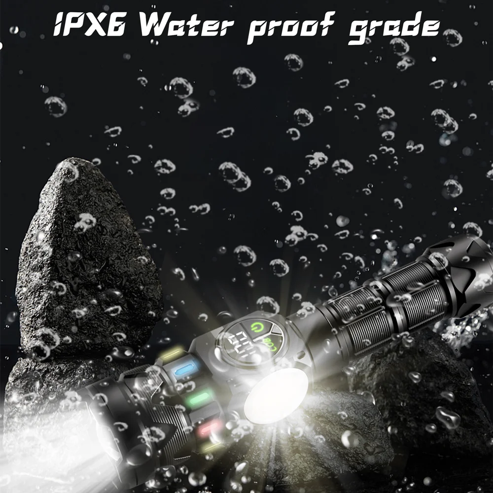 مصباح يدوي LED عالي الأداء، يتميز بإضاءة كاشفة بعي...