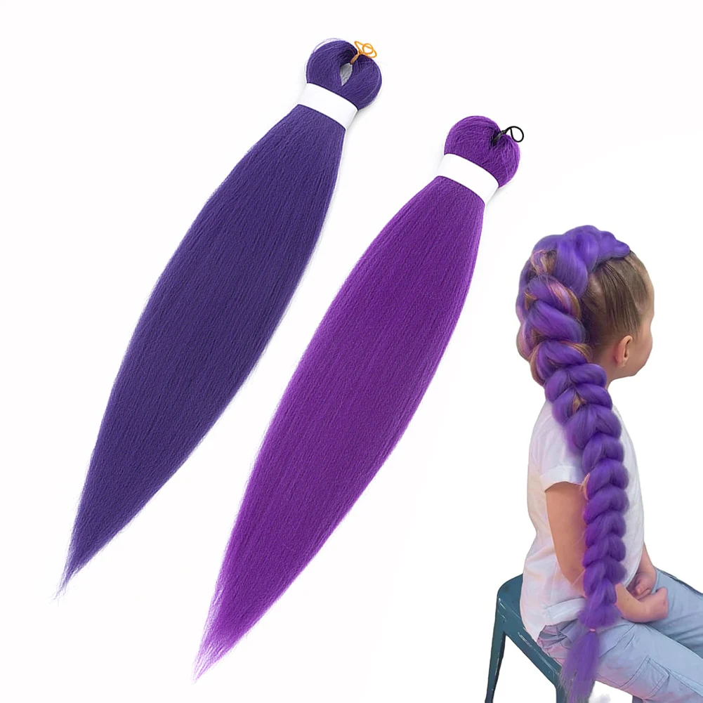 Long Purple Braiding Hair Pre Stretched Synthetic Braiding hair Extensions for Braids, Purple Hair Extensions for Stage Party