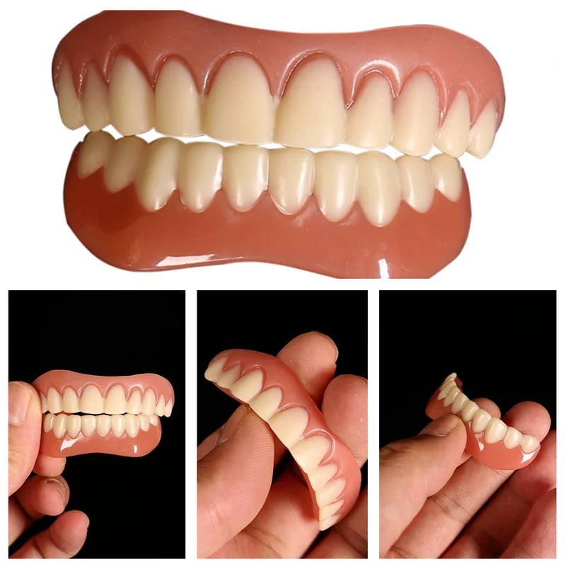 Dientes postizos de chapa de silicona, carillas superiores e inferiores,  dientes falsos temporales, dientes cosméticos, cubierta de dientes falsos,  1