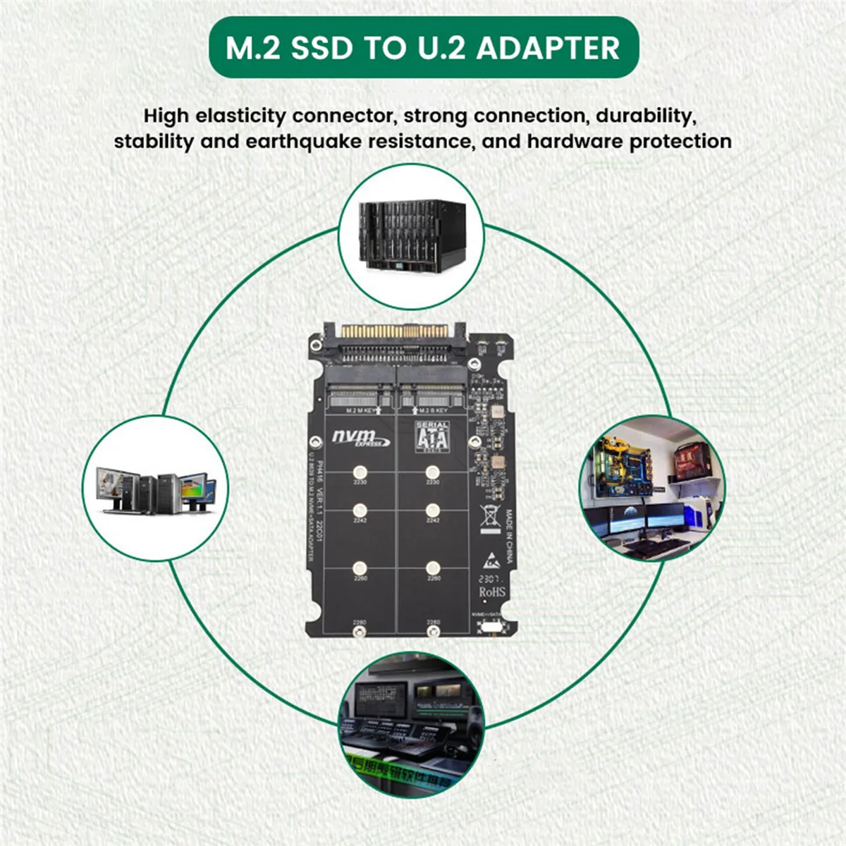 쉘 포함 M.2 SSD-U.2 어댑터, 2 인 1 M.2 NVMe 및 SATA-Bus NGFF SSD-PCI-E U.2 SFF-8639 어댑터, PCIe M2 컨버터