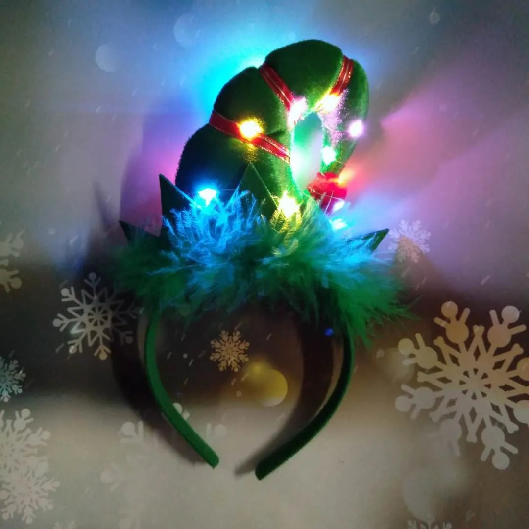 Women Girl Light Up Elf Hat Headwear LED Elves Headband Hair Hoop Holiday Party Wedding Decoration Christmas navidad