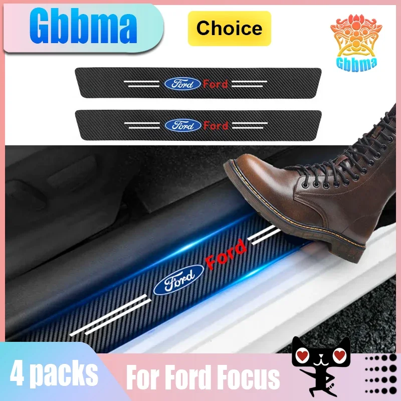 Car Styling Carbon Fiber Auto Door Sill Protector Stickers 4pcs For Ford Focus 2 3 4 Mondeo Fiesta ecosport Kuga Fusion Ghia