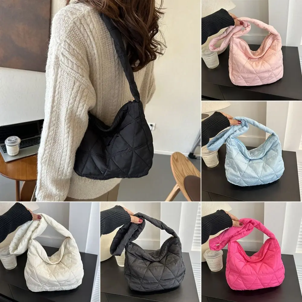 

Down Cotton Padded Shoulder Bags Fashion Large Capacity Solid Color Underarm Bags Lightweight Cloud Shopping Bag Winter