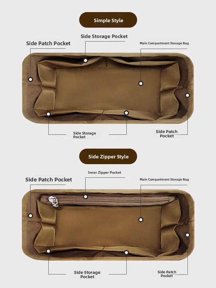 Nylon Satin Inner Storage Bag for  Ophidia Boston Bag Medium Size Cosmetic Bag Organizer Simple Sle Square ape