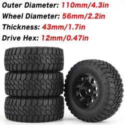 Llanta de goma para coche todoterreno teledirigido, juego de ruedas de 4 piezas de repuesto para Traxxas Slash 4X4 RC4WD HPI HSP, 110mm