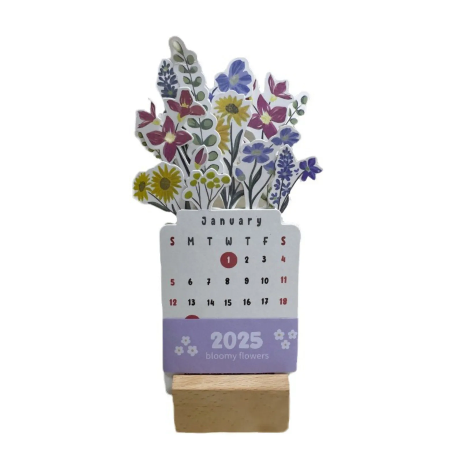 Desk Calendar Flowers Small Calendar With Wooden Base Creative Flower Small Desk Detachable For Home