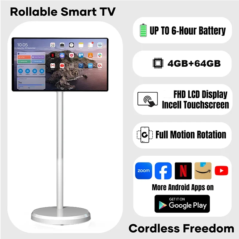 21.5 Inch Rotating Smart Interactive Tv Displays Smart Screen with Wheels Movable Touch Screen Portable Tv with Battery