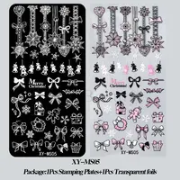 1PC Ribbon Bowknot Nail Stamping Plates Snowflake Lace Print Stainless Steel Manicure Stencil Winter Christmas Nail Art Template 2
