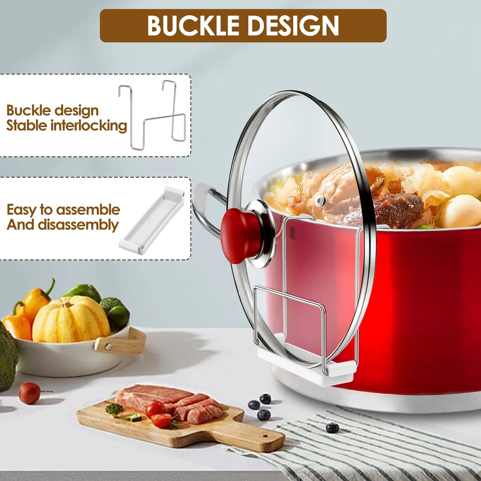 2 Pcs Slow Cooker Lid Holder Kitchen Crock Pot Lid Holder Hand Free Pot Lid Organizer Stainless Pot Lid Rack with Silicone Sink 5