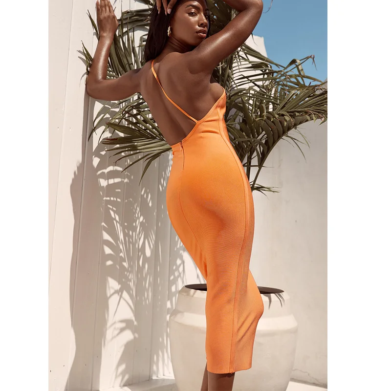 Women's Bandage Dress One Shoulder Midi Bodycon 2024 Summer