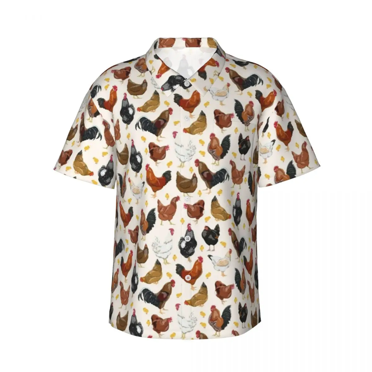 Cartoon Chicken Hawaiian Shirt Man Vacation Hens Roosters Casual Shirts Short-Sleeve Y2K Street Custom Novelty Oversize Blouses 4