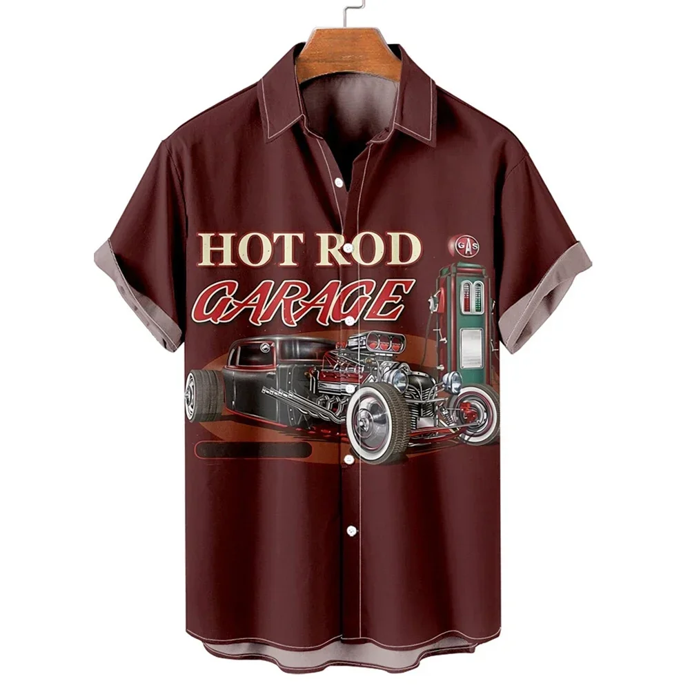 Fashionable Hawaiian Printed Shirt Beach Short Sleeve Retro Classic Car Printed Shirt Tops Men's Shirts Casual Men's Clothing