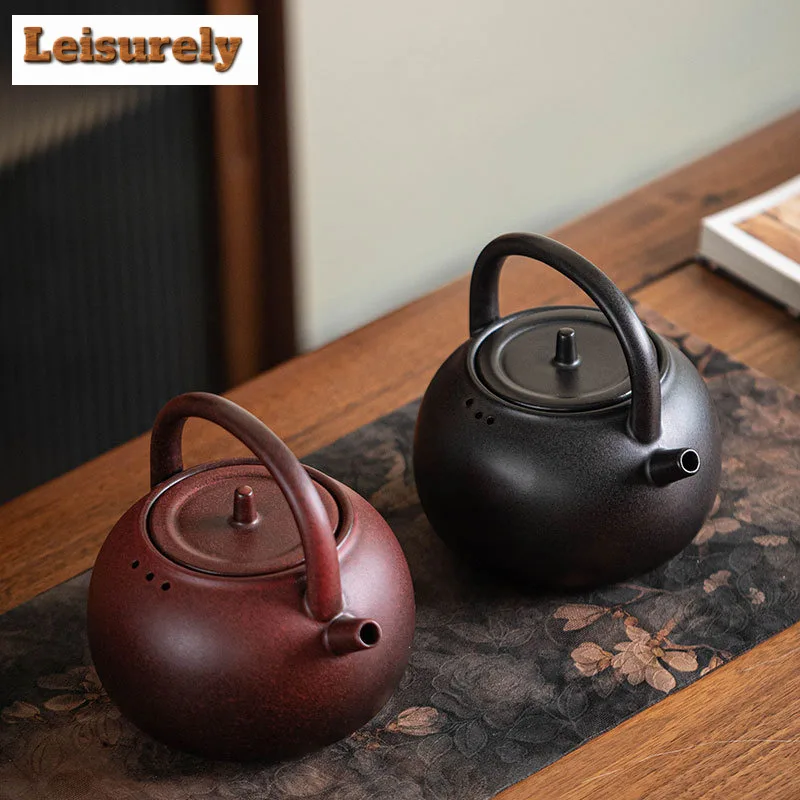 1000ML Retro Kiln Change Ceramic Teapot Large Capacity Lifting Handle Pot Household Boiling Water Tea Maker Kettle Kungfu Teaset