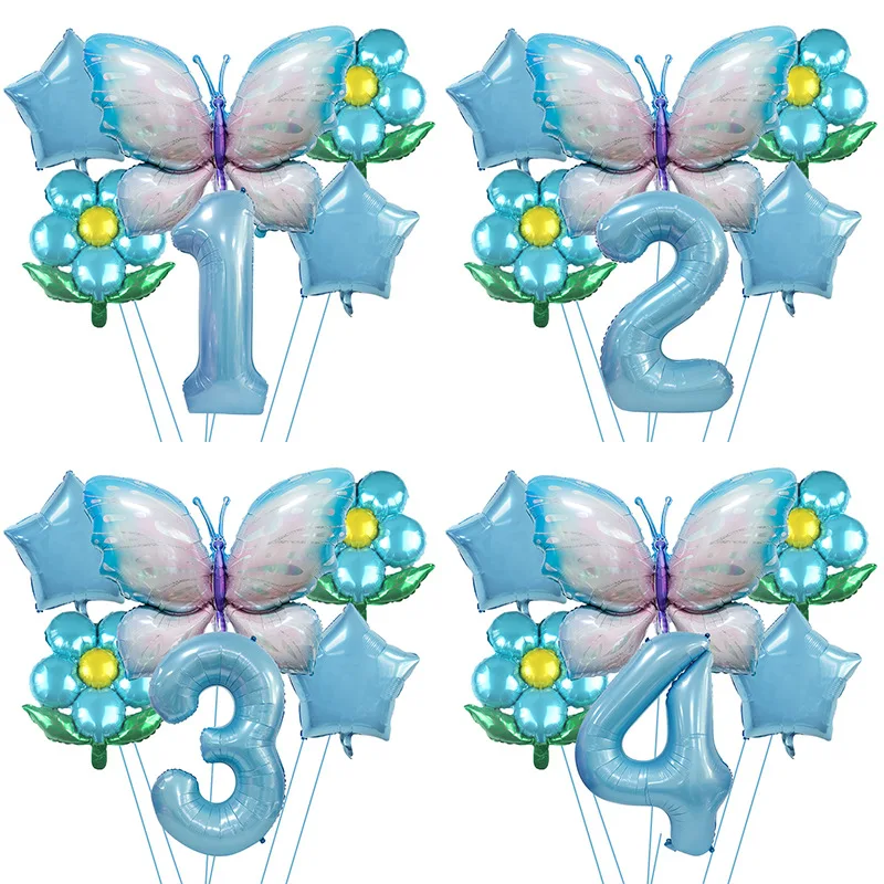 

8Pcs Butterfly Flower Number Mylar Foil Balloons for Butterfly Girl Party Birthday Girls Baby Shower Decorations