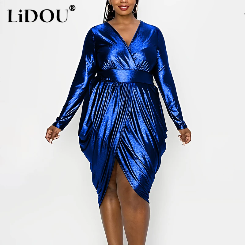 Spring Autumn Fashion Solid Color Sexy Plus Size Dress Woman Long Sleeve Irregular New Casual Vestidos De Fiesta Female Clothes