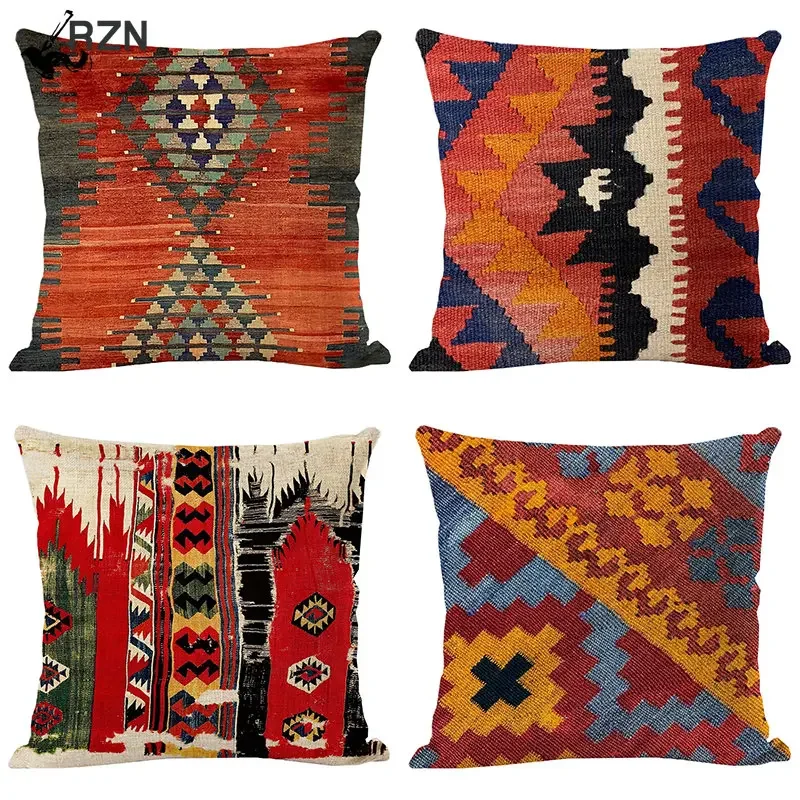 

Bohemian Printed Pillowcase flax Linen Decorative Cushion Cover 45*45cm Pillow Cover ethnic style pillow case Living Room Sofa