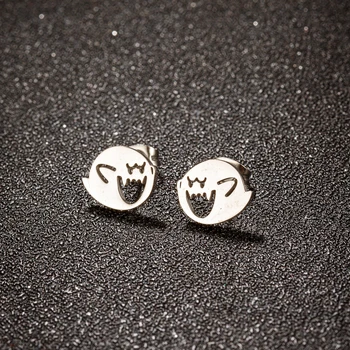 1 Pair Stainless Steel Cute Cartoon Earrings Stud Black Funny Ghost Earings Halloween Jewelry Minimalist