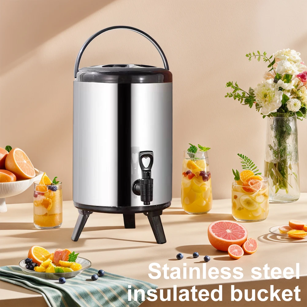 Stainless Steel Insulated Beverage Dispenser Double-Layer Container 6L/8L with Faucet for Thermal Insulation Milk Tea Juice Beer