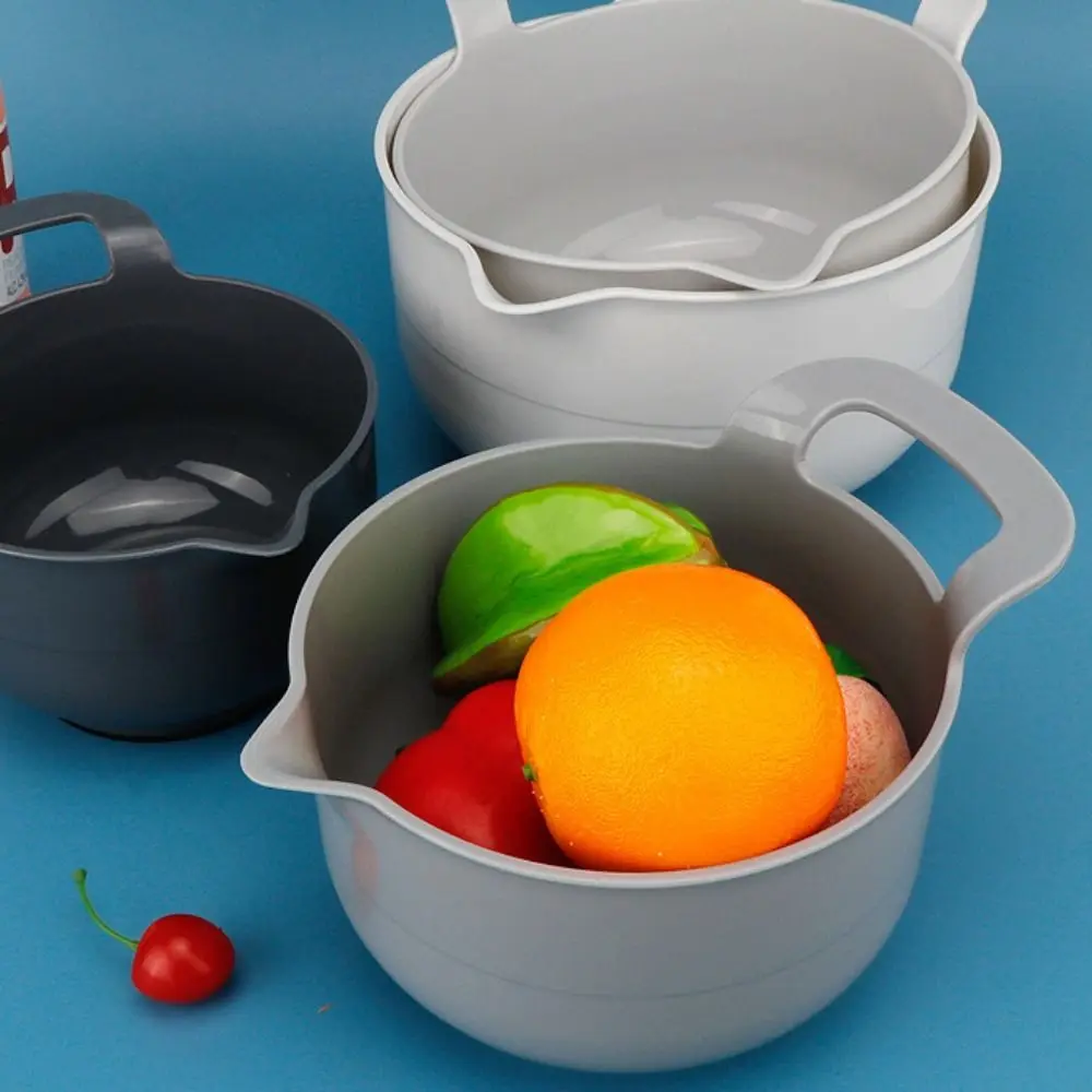 

4pcs/set with Handle Mixing Bowl Set Plastic Large Capacity Snacks Basin Stackable with Pour Spout Salad Bowl Vegetables