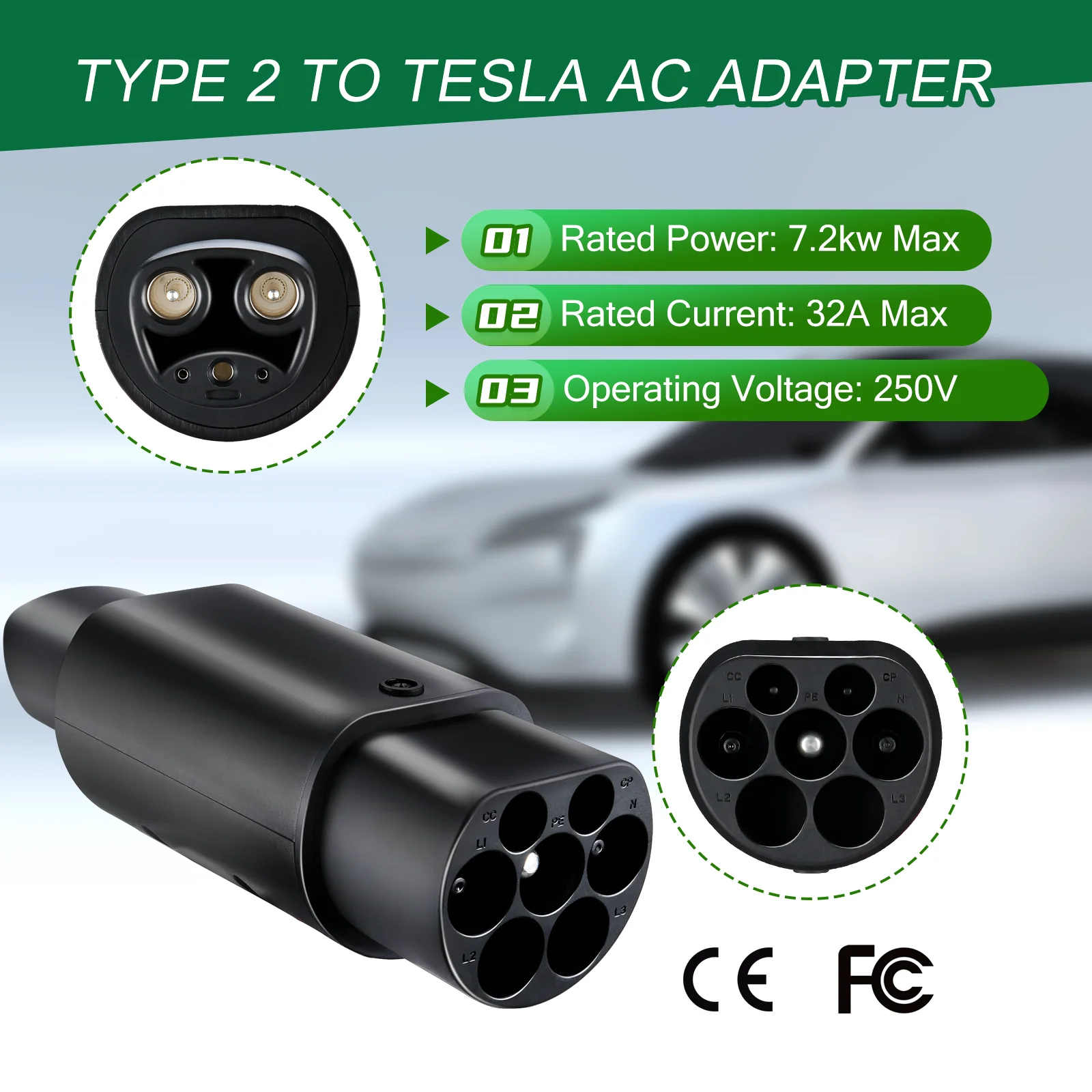 Typ 2 zu Tesla Adapter DC/AC Typ2 Tesla Adapter EV Ladegerät IEC