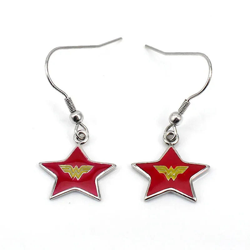 2017 New Design 316L Stainless Steel Red Five-pointed Star Dangle Earrings Wonder Women Drop Earrings in Jewelry 5
