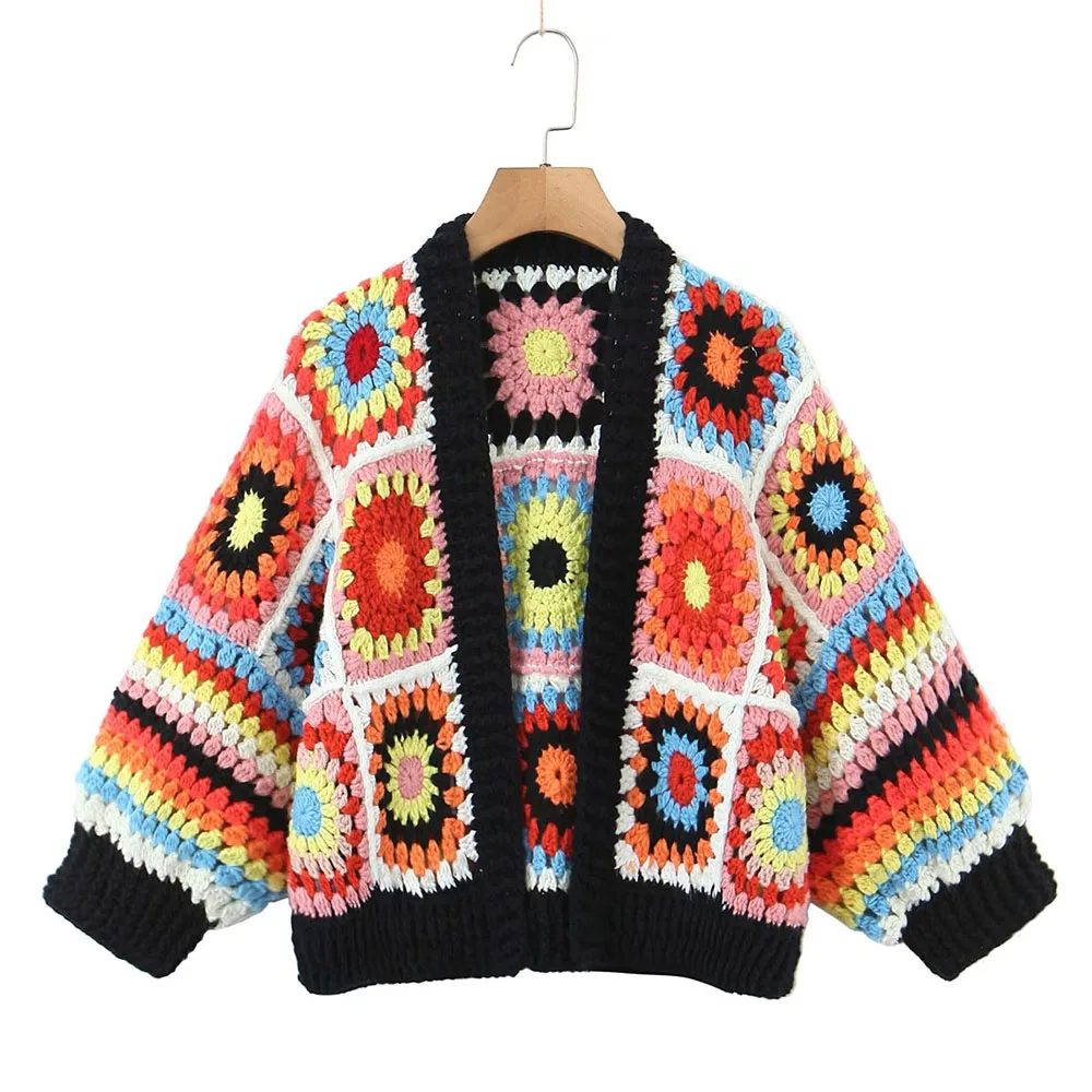 

2023 summer fashion new retro ethnic style women's clothing handmade exquisite loose knitted cardigan sweater top